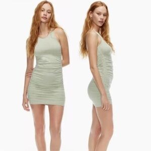 ARITZIA TNA Murmur Grey green Malibu ruched mini dress S EUC